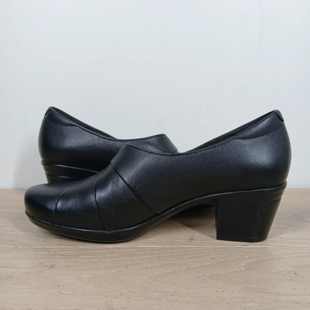 Clarks Collection Pumps Womens 7.5 Black Leather Block Heel Office Career
